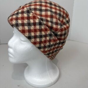 Vintage Plaid Wool Cap | Irene of New York | Red Lined Newsboy / Beanie Style